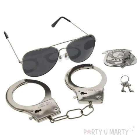 xx zestaw policjant kajdanki odznaka okulary