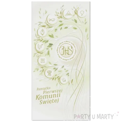 xx zk kartka komunijna nowoczesna ihs zielone symbole