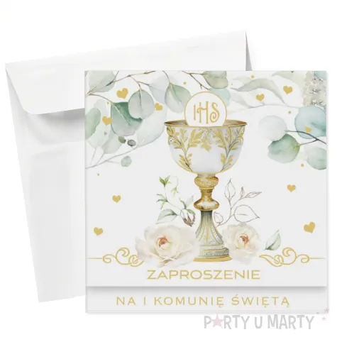 xx zk zaproszenie kwadrat zkw 120x120 komunia zest 62165 dzieciece chlopiec dziewczynka zlote