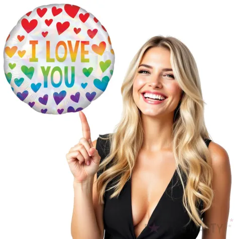 yy bfk balon foliowy 18 cir i love you holo rainbow hearts zapakowany
