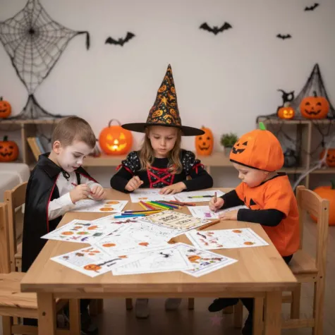 zabawa na halloween karty pacy zadania dla dzieci lamiglowki kolorowanki dyplom 20 zadan