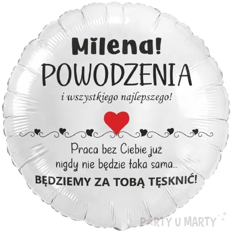 zabawny prezent dla kolegi kolezanki na odejscie z pracy balon foliowy serce imie bialy 18