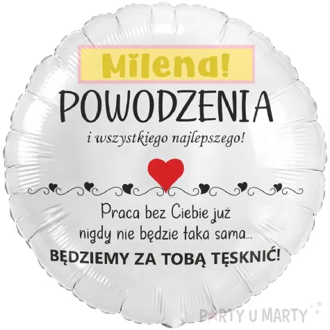 zabawny prezent dla kolegi kolezanki na odejscie z pracy balon foliowy serce imie bialy 18
