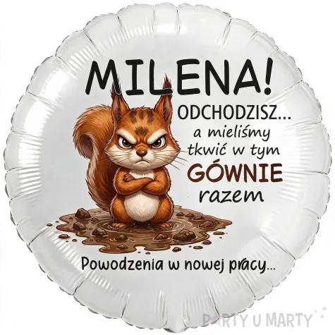 zabawny prezent dla kolegi kolezanki na odejscie z pracy balon foliowy wiewiorka imie bialy 18