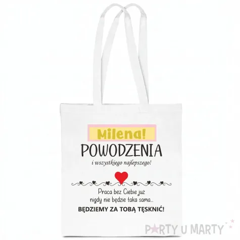 zabawny prezent dla kolegi kolezanki na odejscie z pracy eko torba na zakupy serca imie biala