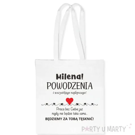 zabawny prezent dla kolegi kolezanki na odejscie z pracy eko torba na zakupy serca imie biala