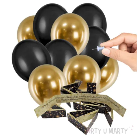 zabawy sylwestrowe balony z wrozbami noworocznymi zloto czarne 10 szt