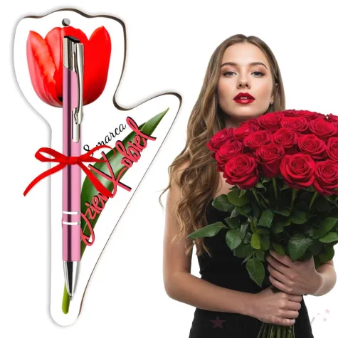 zakladka do ksiazki z dlugopisem tulipan dzien kobiet 18 cm