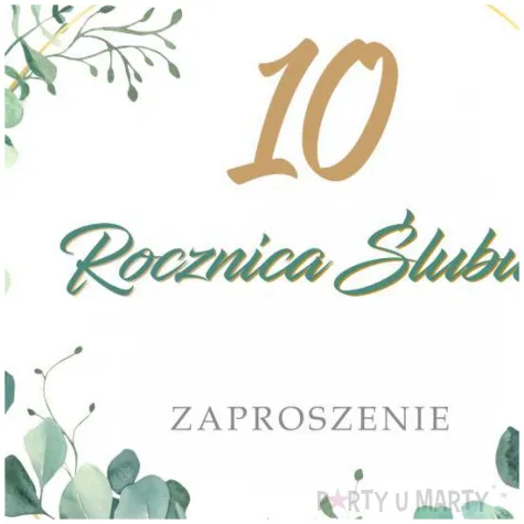 zaproszenia 10 rocznica slubu eukaliptus beauty 15x15 cm 8 szt