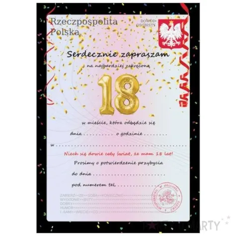 zaproszenia 18 urodziny dowod osobisty congee 6 szt