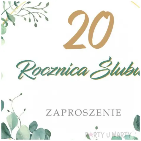 zaproszenia 20 rocznica slubu eukaliptus beauty 15x15 cm 8 szt