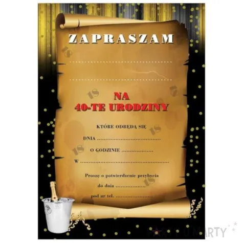 zaproszenia 40 urodziny szampan congee 6 szt