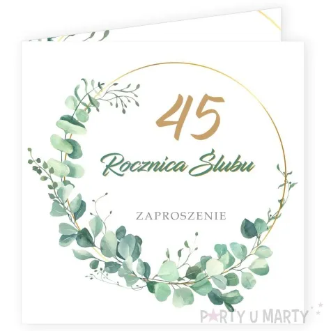 zaproszenia 45 rocznica slubu eukaliptus beauty 15x15 cm 8 szt