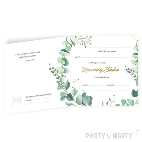 zaproszenia 55 rocznica slubu eukaliptus beauty 15x15 cm 8 szt
