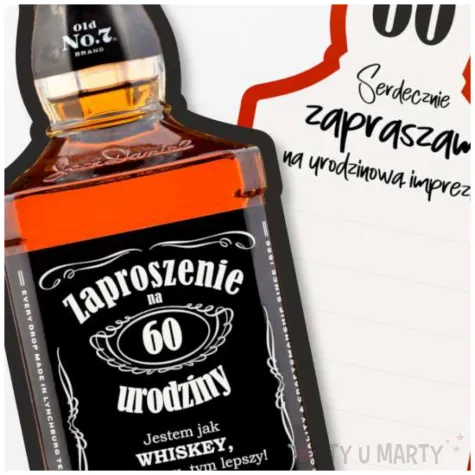 zaproszenia butelka whisky 60 urodziny 14 8x6 cm 6 szt