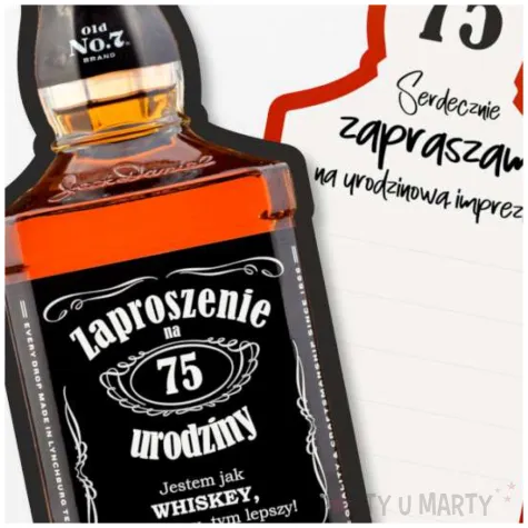 zaproszenia butelka whisky 75 urodziny 14 8x6 cm 6 szt