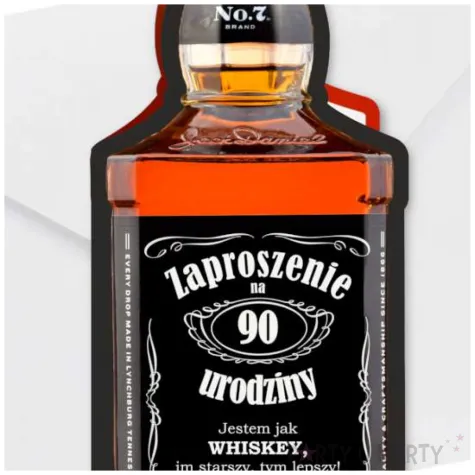 zaproszenia butelka whisky zamykana 90 urodziny 6x14 8 cm 6 szt