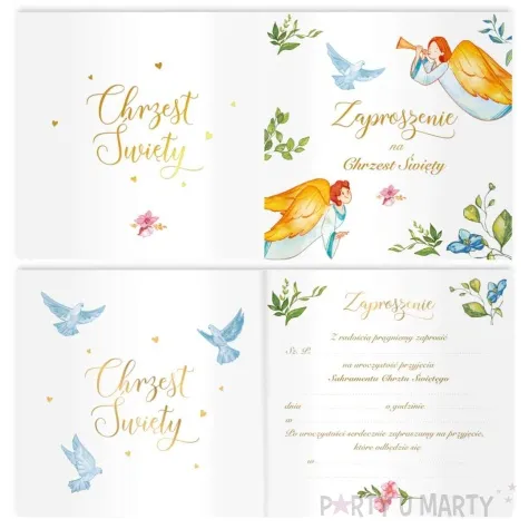 zaproszenia chrzest swiety anioly 14x14 cm 10 szt