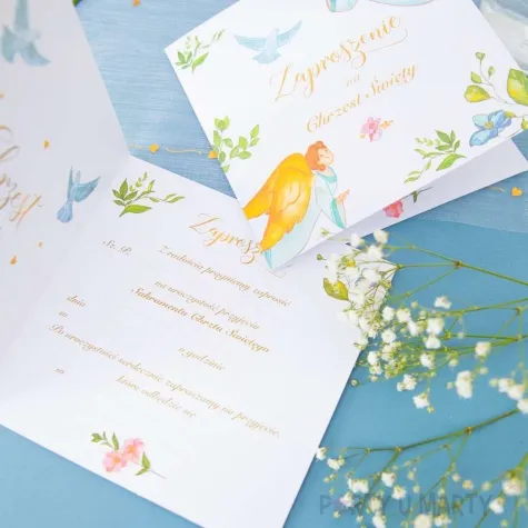 zaproszenia chrzest swiety anioly 14x14 cm 10 szt