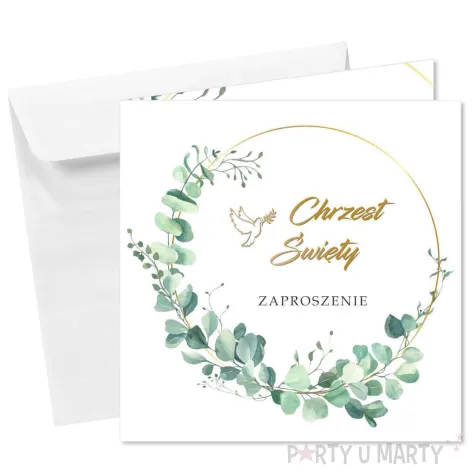 zaproszenia chrzest swiety eukaliptus beauty 15x15 cm 8 szt