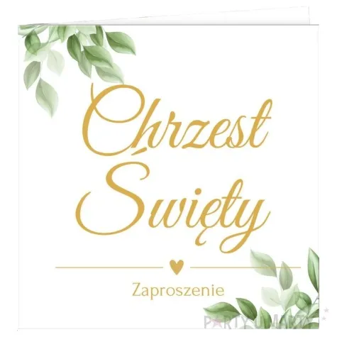 zaproszenia chrzest swiety liscie i stopki bialy dekolo 10 szt
