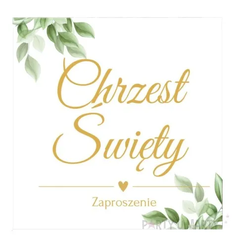 zaproszenia chrzest swiety liscie i stopki bialy dekolo 10 szt