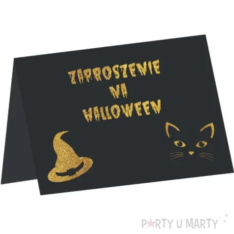 zaproszenia czarownica i kot zaproszenie na halloween czarny congee 6 szt