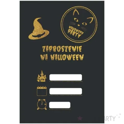 zaproszenia czarownica i kot zaproszenie na halloween czarny congee 6 szt