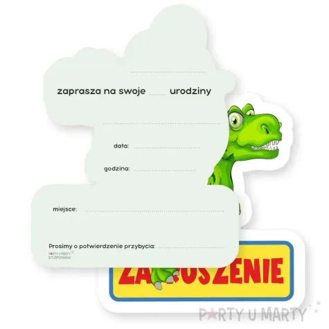 zaproszenia dino z balonikami shp 10 x 12 7 cm 8 szt