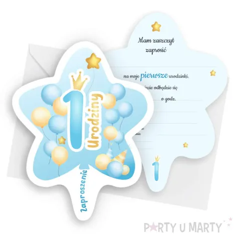 zaproszenia gwiazdeczka 1 urodziny baloniki niebieski 10 4x13 2 cm 6 szt