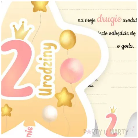 zaproszenia gwiazdeczka 2 urodziny baloniki rozowy 10 4x13 2 cm 6 szt