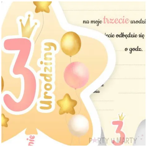 zaproszenia gwiazdeczka 3 urodziny baloniki rozowy 10 4x13 2 cm 6 szt