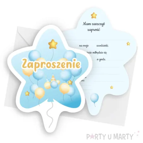 zaproszenia gwiazdeczka urodziny baloniki niebieski 10 4x13 2 cm 6 szt