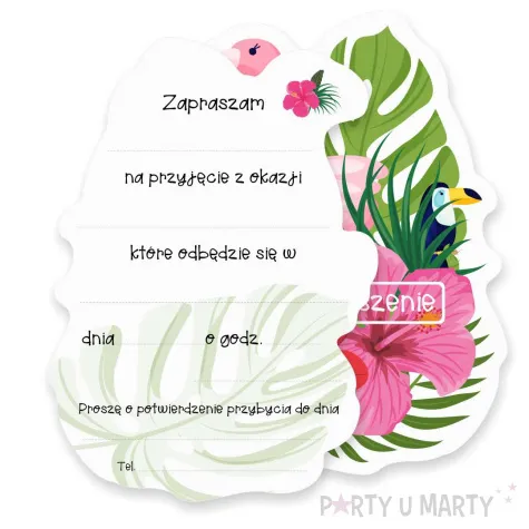 zaproszenia hawaje aloha flaming i tukan 10x14 5 cm 6 szt