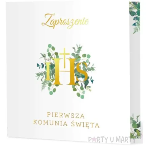 zaproszenia ihs eukaliptus zlote partypal 10 szt