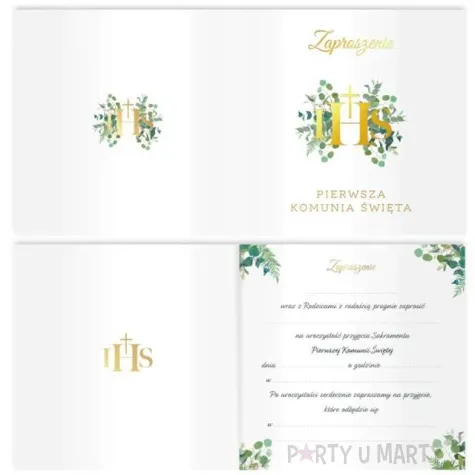 zaproszenia ihs eukaliptus zlote partypal 10 szt