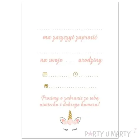 zaproszenia jednorozec brokatowy congee 6 szt