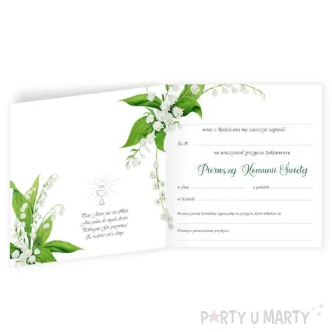 zaproszenia komunia konwalie 15x15 cm 8 szt