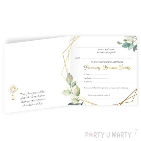 zaproszenia komunia mietowa geometria 15x15 cm 8 szt