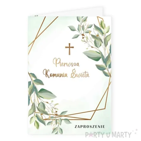 zaproszenia komunia swieta eukaliptus mietowa geometria 10 5 x 14 8 cm 8 szt