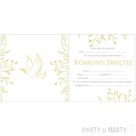 zaproszenia komunia swieta listki i galazki czakos 14x14 cm 10 szt