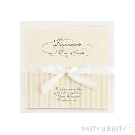 zaproszenia komunijne z kokarda kremowe 1 szt