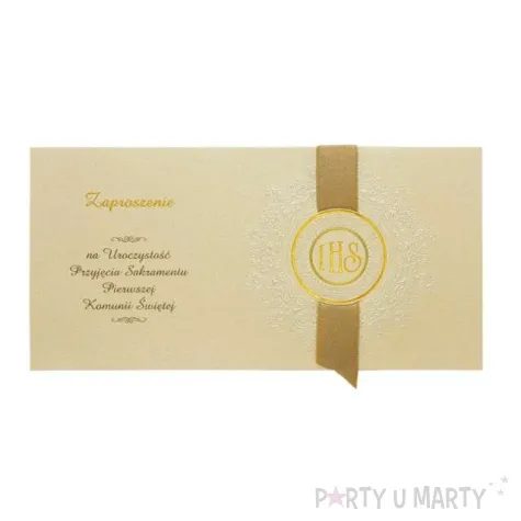 zaproszenia komunijne ze zlota wstazka 10szt 1op