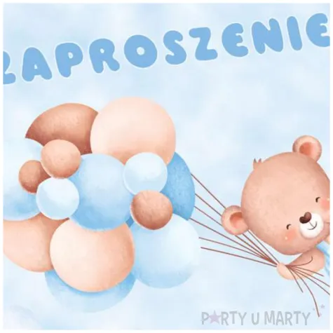 zaproszenia misie z balonikami blekitny congee 6 szt