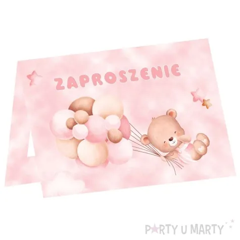 zaproszenia misie z balonikami rozowy jasny congee 6 szt