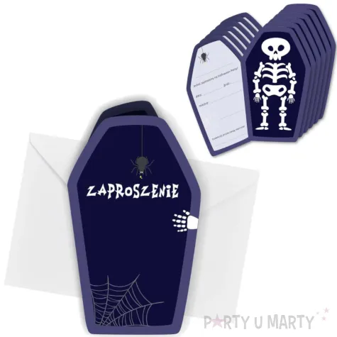 zaproszenia na impreze halloween trumna wesole kosciotrupy rozkladane z kopertami 6 szt