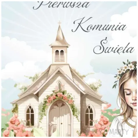 zaproszenia na komunie dziewczynka i kosciol pierwsza komunia swieta rozowy 15x15 cm 8 szt