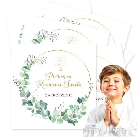 zaproszenia na komunie eukaliptus beauty w okregu pierwsza komunia swieta 15x15 cm 1 szt