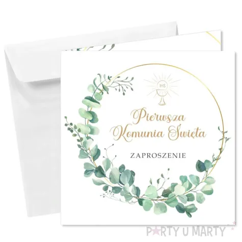 zaproszenia na komunie eukaliptus beauty w okregu pierwsza komunia swieta 15x15 cm 8 szt