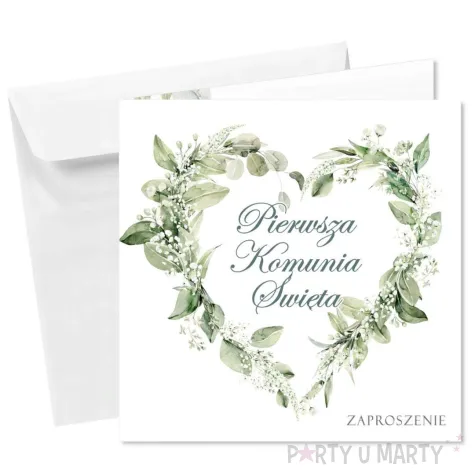 zaproszenia na komunie eukaliptusowe serce pierwsza komunia swieta 15x15 cm 8 szt